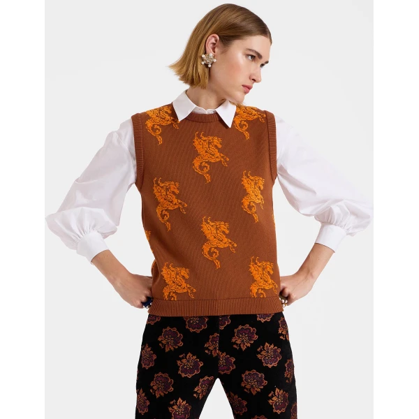 La DoubleJ Gryphos Gilet in Brown Knit, view 5