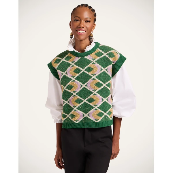 La DoubleJ Half-Light Gilet in Multicolor Green Knit, view 2