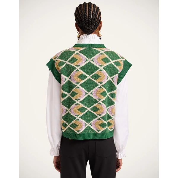 La DoubleJ Half-Light Gilet in Multicolor Green Knit, view 3