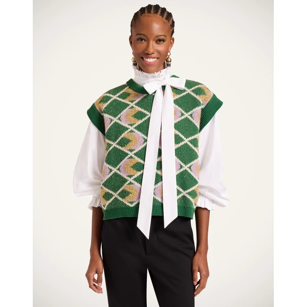La DoubleJ Half-Light Gilet in Multicolor Green Knit, view 5