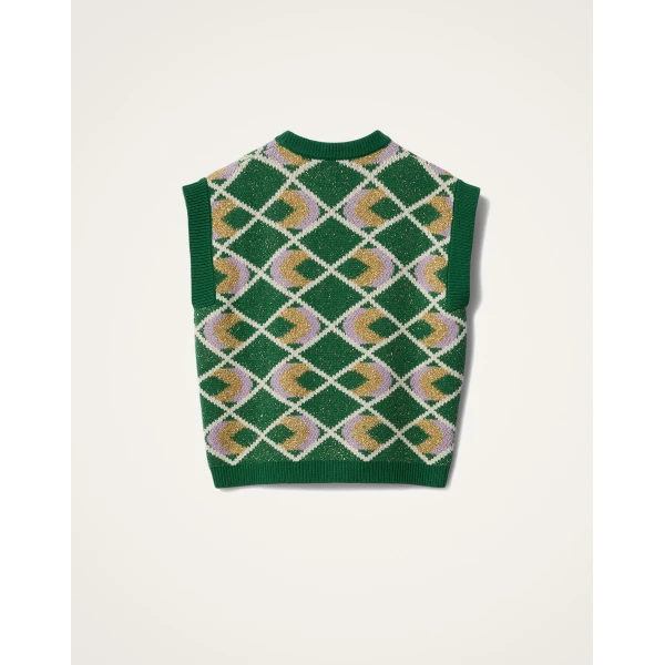 La DoubleJ Half-Light Gilet in Multicolor Green Knit, view 6