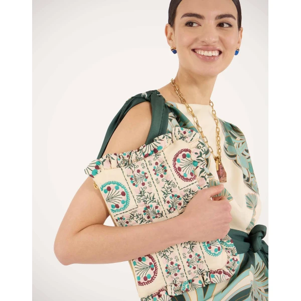 La DoubleJ Hand Pochette in Florette Tiles Ecru, view 2