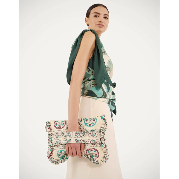 La DoubleJ Hand Pochette in Florette Tiles Ecru, view 3