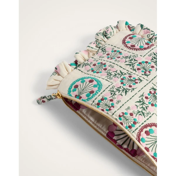 La DoubleJ Hand Pochette in Florette Tiles Ecru, view 5