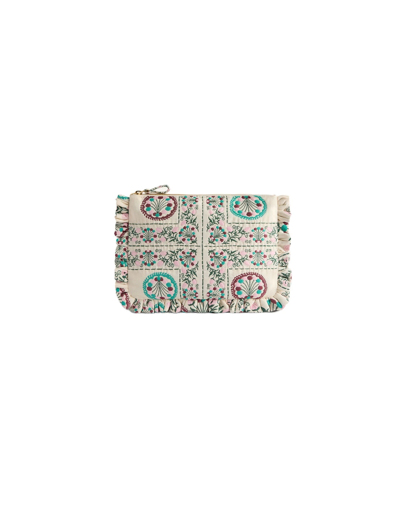 La DoubleJ Hand Pochette in Florette Tiles Ecru at Coveti La DoubleJ Hand Pochette in Florette Tiles Ecru at Coveti