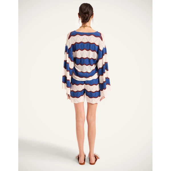 La DoubleJ Hang Ten Shorts in Color Block Ivory & Blue, view 3