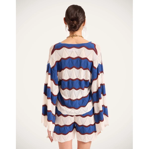 La DoubleJ Hang Ten Top in Color Block Ivory & Blue | Knitwear | Coveti