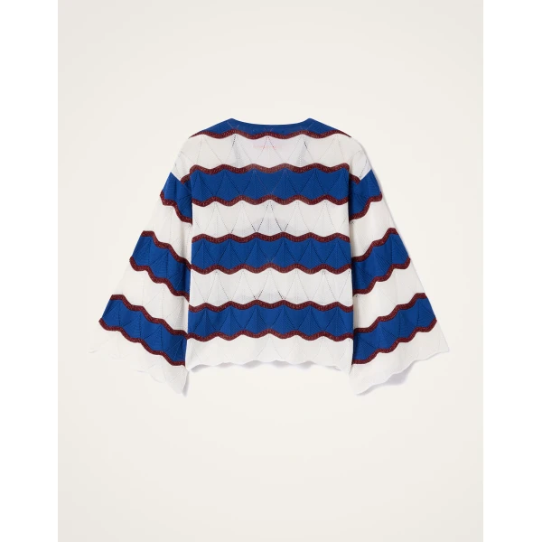 La DoubleJ Hang Ten Top in Color Block Ivory & Blue | Knitwear | Coveti