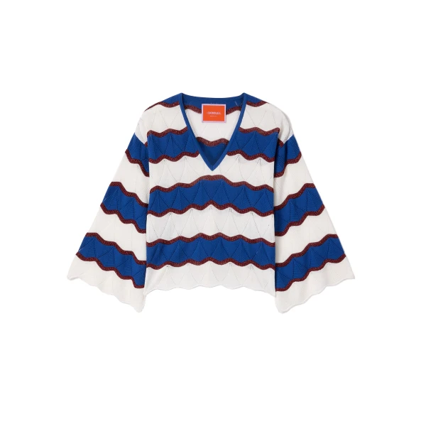 Hang Ten Top in Color Block Ivory & Blue