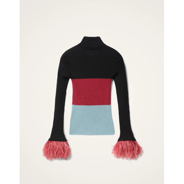 La DoubleJ High Kick Top in Color Block Black & Burgundy, view 6