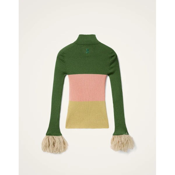La DoubleJ High Kick Top in Color Block Military Green & Pink, view 6