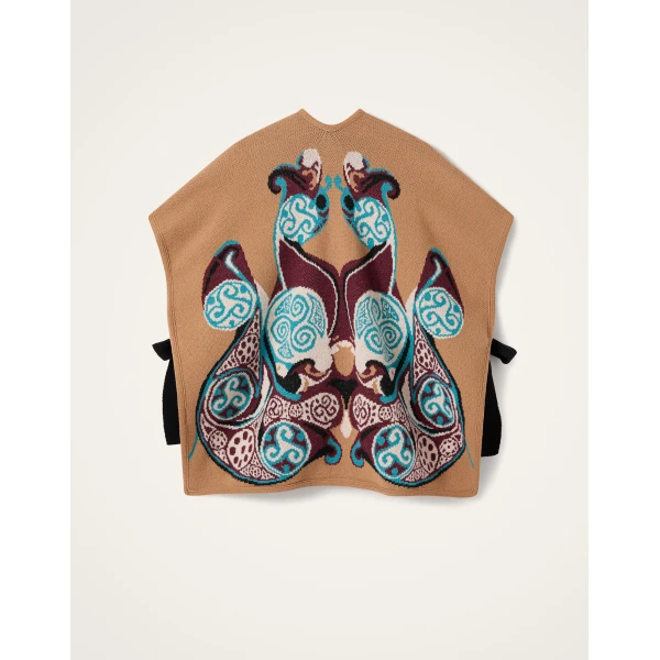 La DoubleJ In My Power Knit Scarf Cape in Alchemy Light Blue, Burgundy, and Camel | Jackets | Coveti