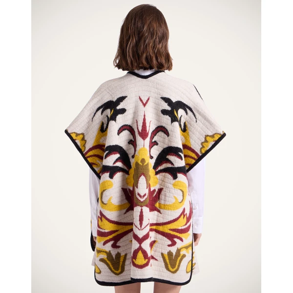 La DoubleJ In My Power Knit Scarf Cape in Multicolor Ivory & Red, view 3