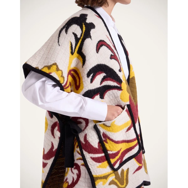 La DoubleJ In My Power Knit Scarf Cape in Multicolor Ivory & Red, view 5