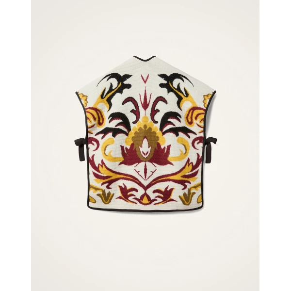 La DoubleJ In My Power Knit Scarf Cape in Multicolor Ivory & Red, view 6