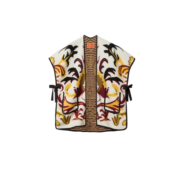 La DoubleJ In My Power Knit Scarf Cape in Multicolor Ivory & Red at Coveti