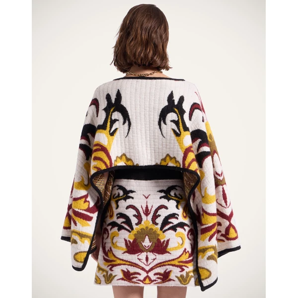 La DoubleJ In My Power Knit Stole in Multicolor Ivory & Red at Coveti