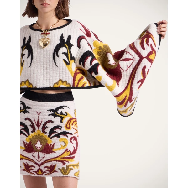 La DoubleJ In My Power Knit Stole in Multicolor Ivory & Red at Coveti