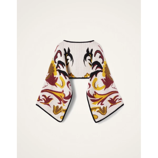 La DoubleJ In My Power Knit Stole in Multicolor Ivory & Red at Coveti