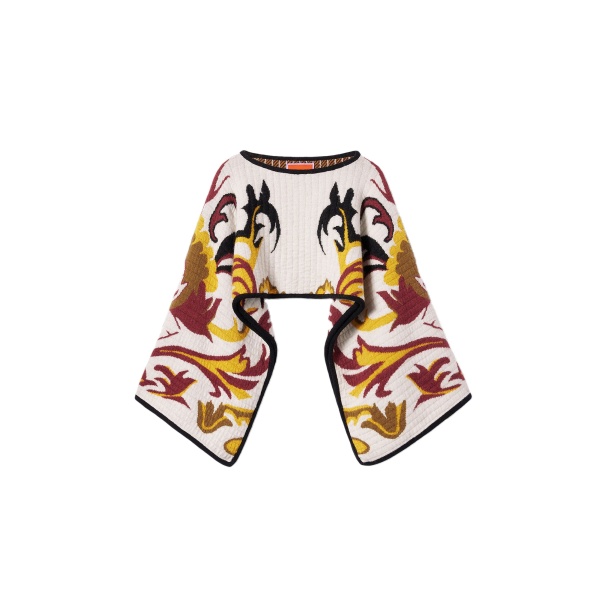 La DoubleJ In My Power Knit Stole in Multicolor Ivory & Red at Coveti