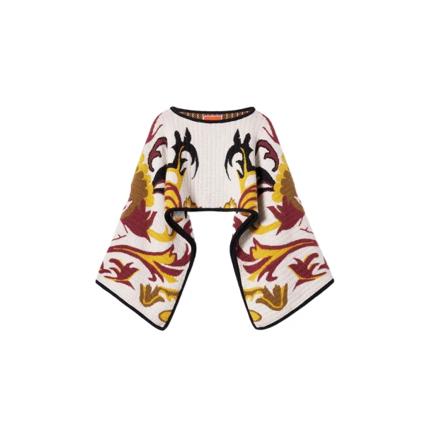 La DoubleJ In My Power Knit Stole in Multicolor Ivory & Red at Coveti