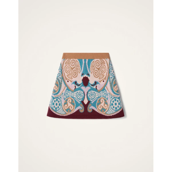 La DoubleJ In My Power Mini Skirt in Alchemy Light Blue, Burgundy, and Camel, view 6