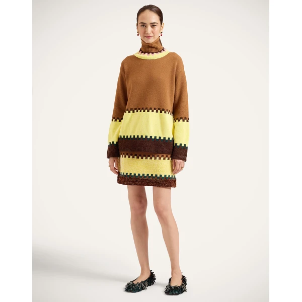 La DoubleJ In My Power Mini Skirt in Color Block Camel and Light Yellow, view 2