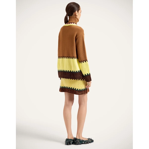 La DoubleJ In My Power Mini Skirt in Color Block Camel and Light Yellow, view 3