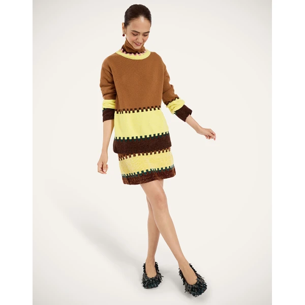 La DoubleJ In My Power Mini Skirt in Color Block Camel and Light Yellow, view 5