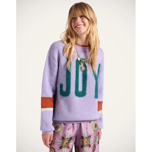 La DoubleJ Joy Sweater in Color Block Lilac & Green | Sweaters | Coveti