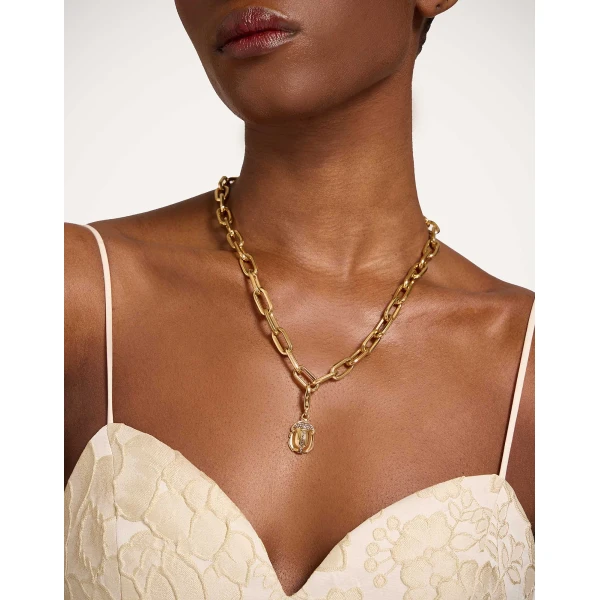 La DoubleJ Khepri Charm in 24K Gold Plate & Rhinestone | Necklace | Coveti