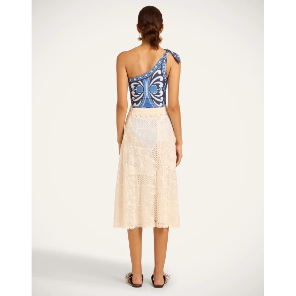 La DoubleJ Lacey Lungomare Skirt in Ivory | Midi Skirts | Coveti