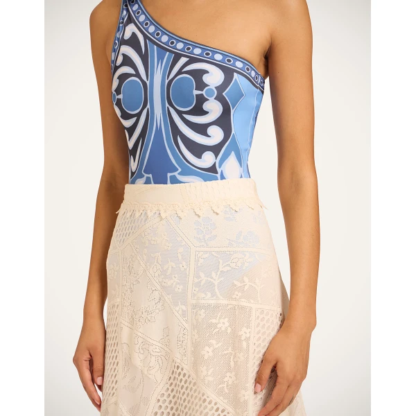 La DoubleJ Lacey Lungomare Skirt in Ivory | Midi Skirts | Coveti