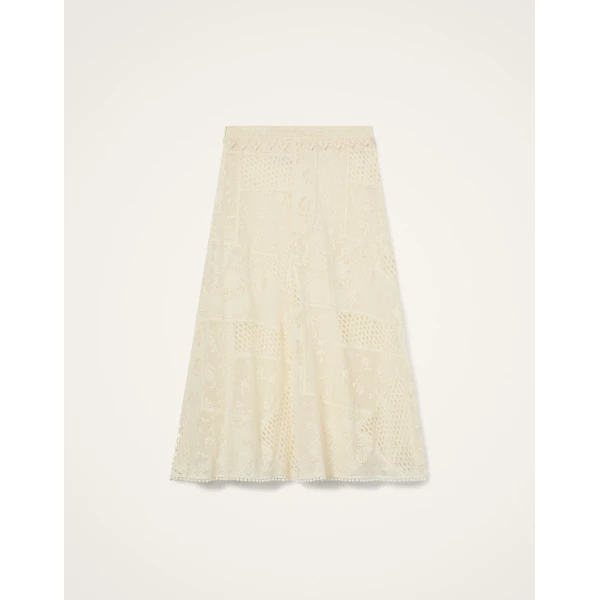 La DoubleJ Lacey Lungomare Skirt in Ivory | Midi Skirts | Coveti