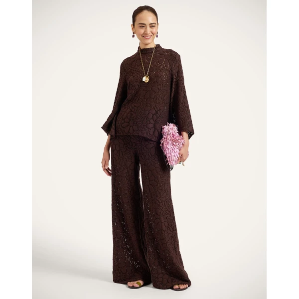 La DoubleJ Lacey Palazzo Pants in Chocolate at Coveti