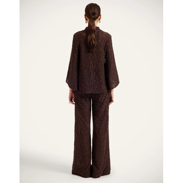 La DoubleJ Lacey Palazzo Pants in Chocolate at Coveti
