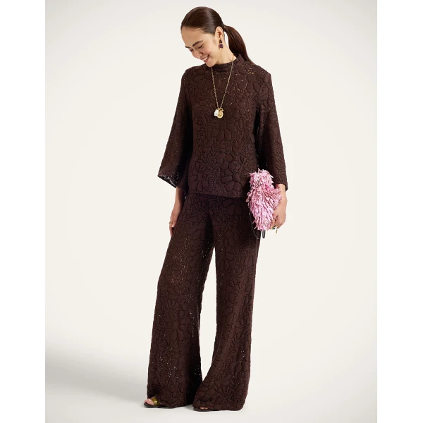 La DoubleJ Lacey Palazzo Pants in Chocolate at Coveti