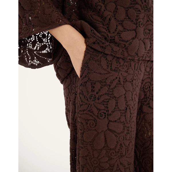La DoubleJ Lacey Palazzo Pants in Chocolate at Coveti