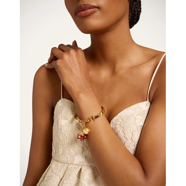 La DoubleJ Lady Scarab Bangle in 24K Gold Plate & Rhinestone, view 2