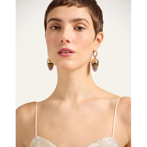 La DoubleJ Lantern Earrings in 24K Gold Plate & Crystal Embroidery, view 2