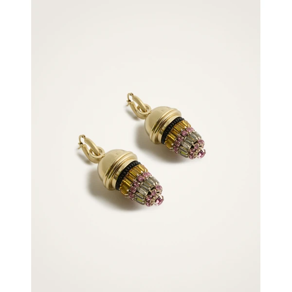 La DoubleJ Lantern Earrings in 24K Gold Plate & Crystal Embroidery, view 3
