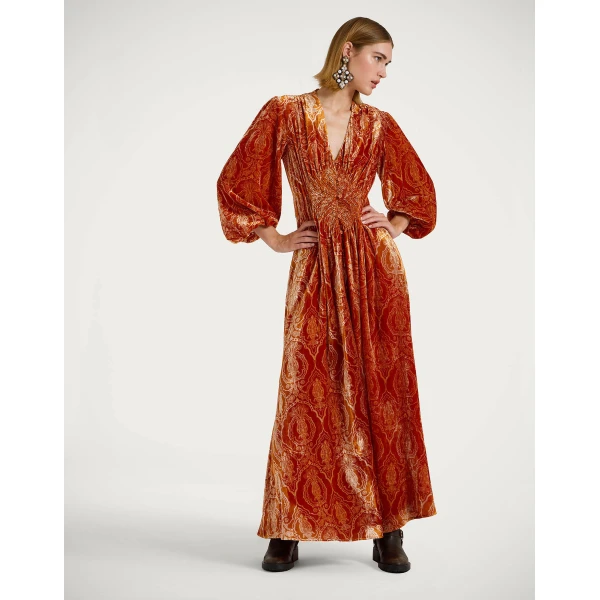 La DoubleJ Long Camerino Dress in Banquet Orange, view 2