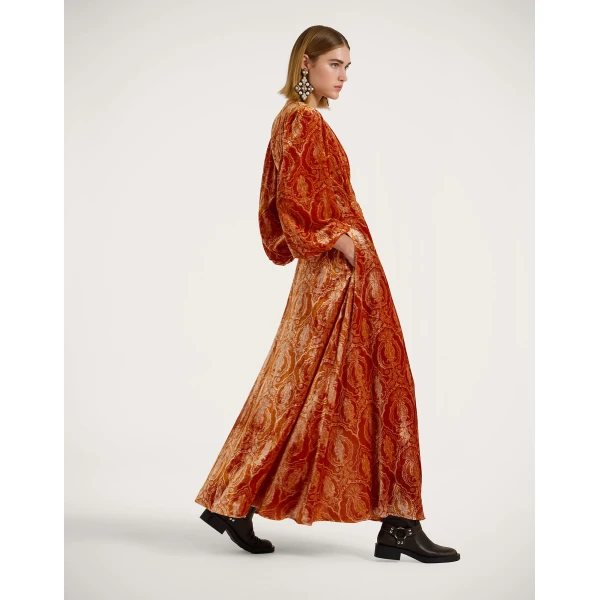 La DoubleJ Long Camerino Dress in Banquet Orange, view 6