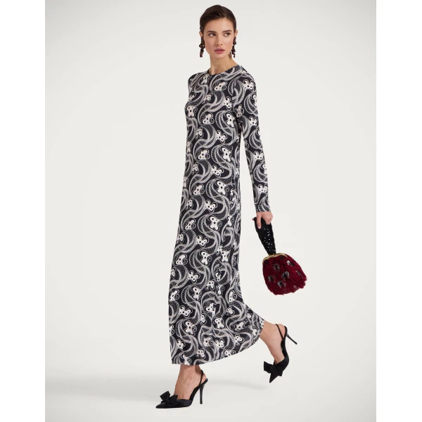La DoubleJ Long Sleeve Swing Dress in Aperol Black & White, view 2
