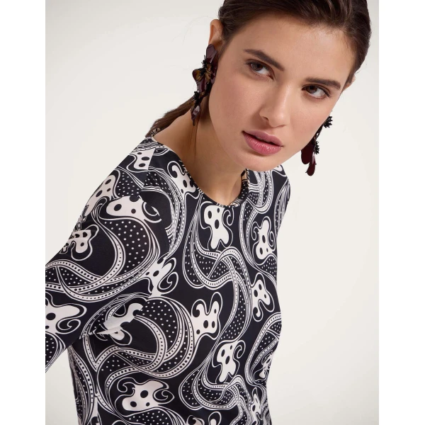 La DoubleJ Long Sleeve Swing Dress in Aperol Black & White, view 5