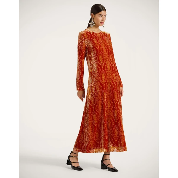 La DoubleJ Long Sleeve Swing Dress in Banquet Orange, view 2