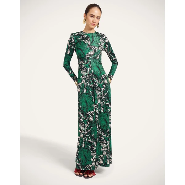 La DoubleJ Long Sleeves Angelica Dress in Quill Green at Coveti