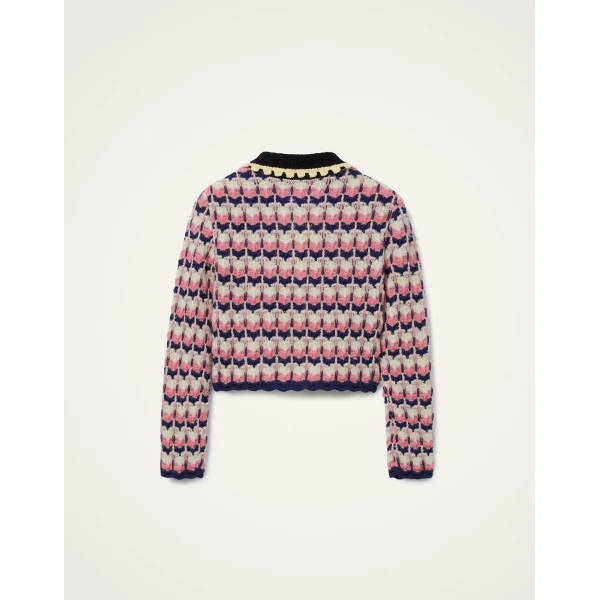 La DoubleJ Long Sleeves Picket Polo Shirt in Multicolor Pink & White, view 6