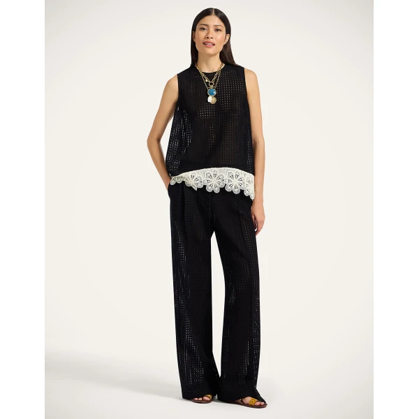 La DoubleJ Loose Pants in Black Window Lace, view 2