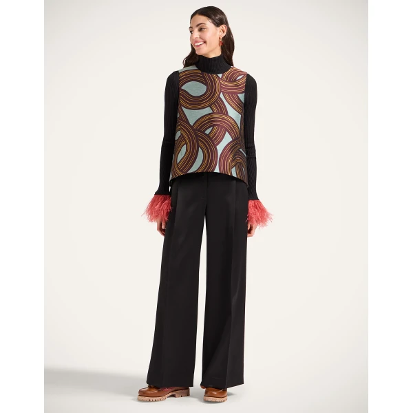 La DoubleJ Loose Pants in Black Wool Satin, view 4